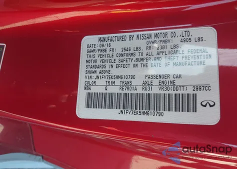 2017 Infiniti Q60 3.0T Red Sport 400 from USA, damaged, VIN JN1FV7EK5HM610790